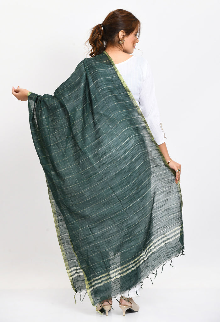 Women's Cotton Zari Box Bottle Green Dupatta