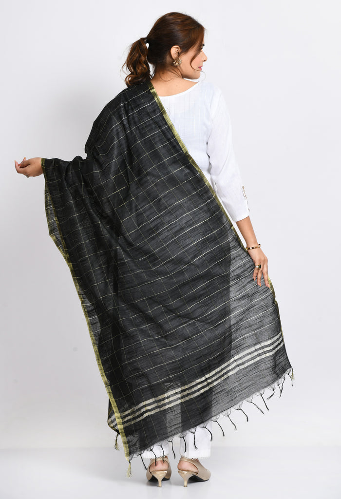 Women's Cotton Zari Box Black Dupatta