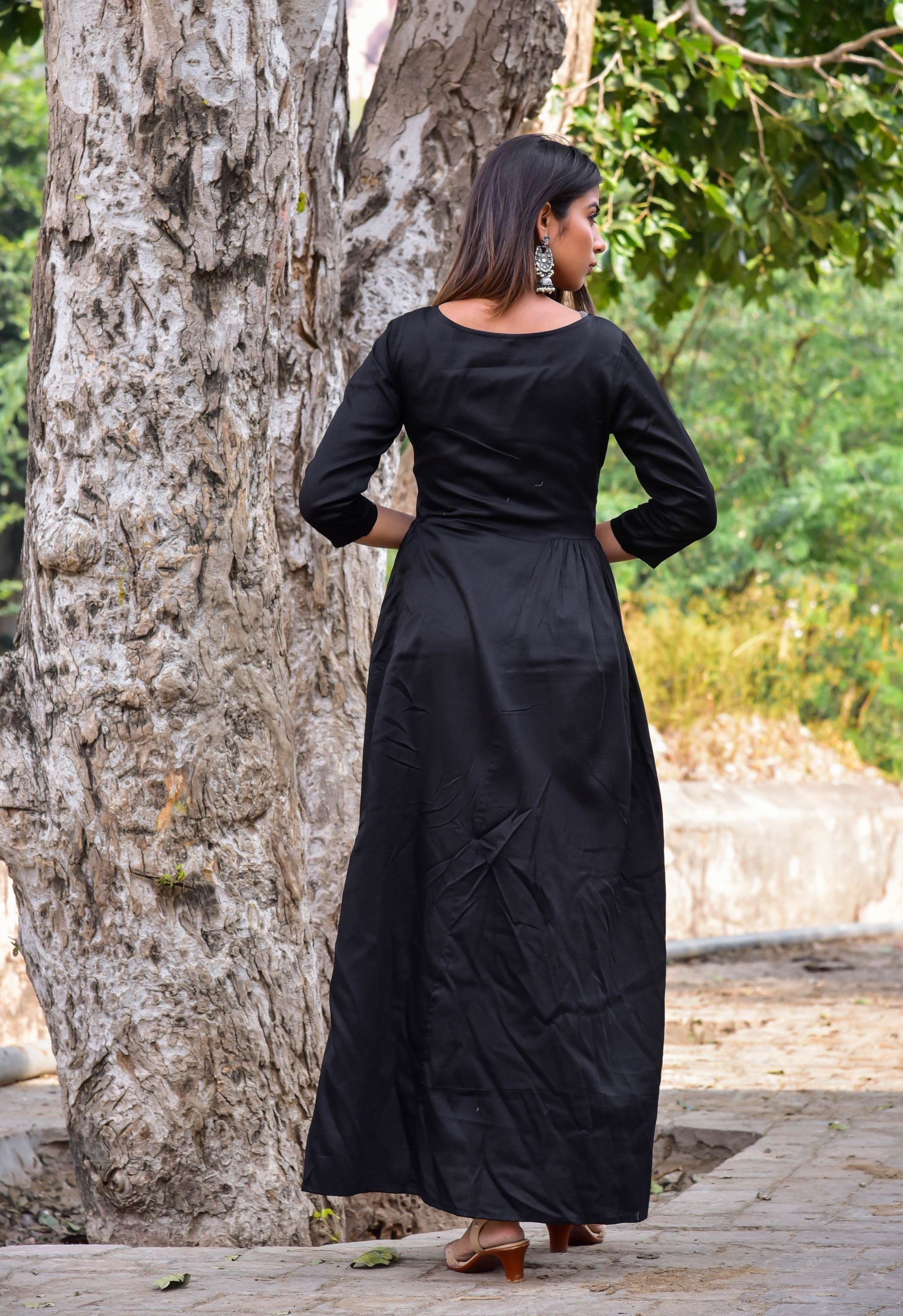 Women's Black Anarkali Dress (1Pc) - Saras The Label