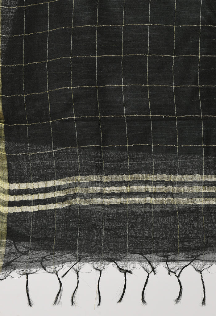 Women's Cotton Zari Box Black Dupatta