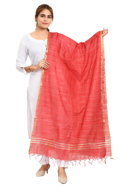 Women's Cotton Zari Box Red Dupatta