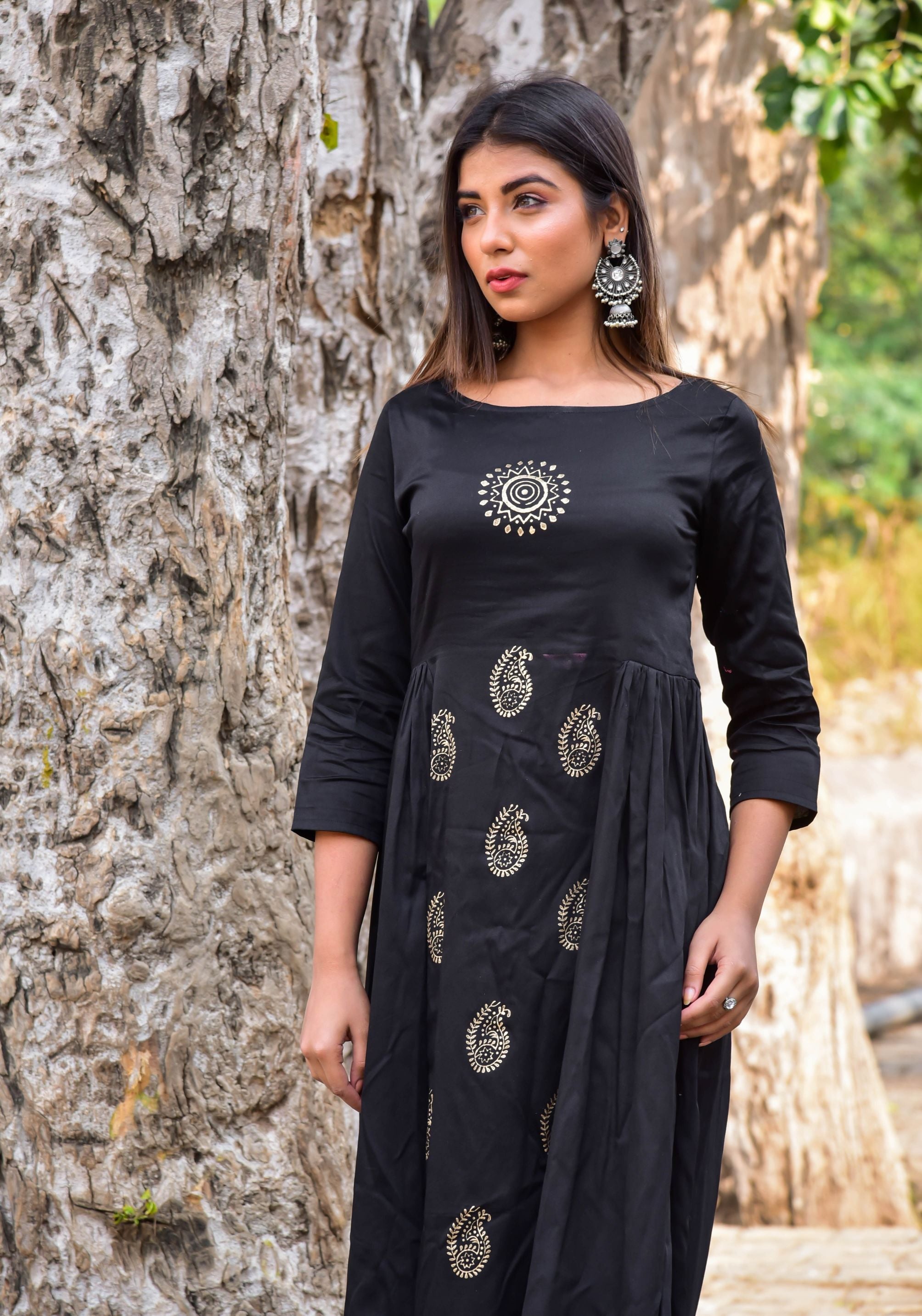 Women's Black Anarkali Dress (1Pc) - Saras The Label