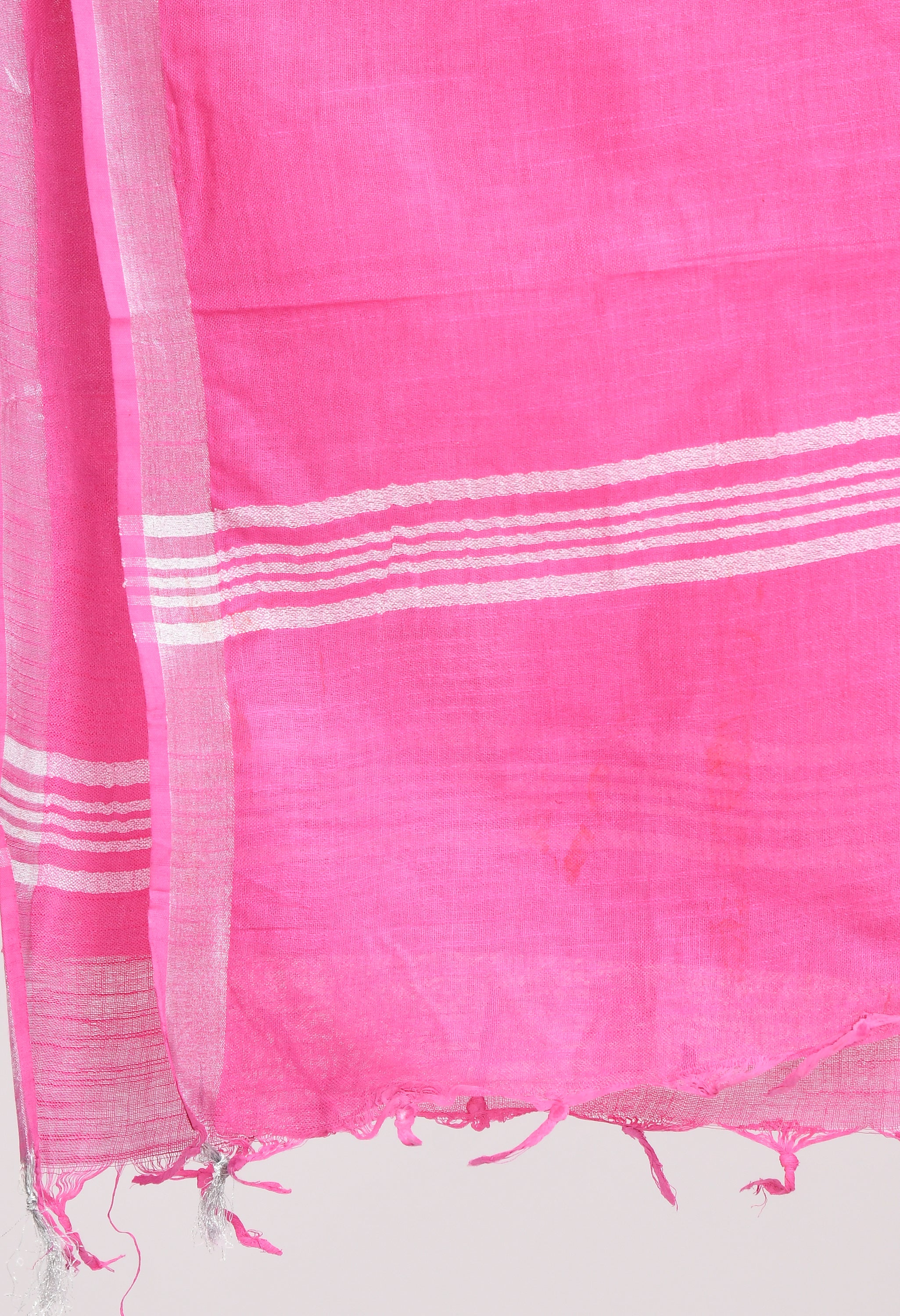 Women's Linen Cotton Silver Border Dark Pink Dupatta - Moeza