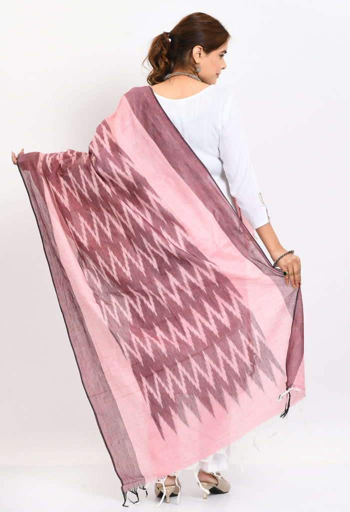 Women's Handloom Cotton Ikkat Maroon Dupatta