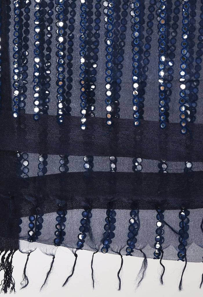 Women's Orgenza Mirror Stripe Thread Work Navy Blue Dupatta