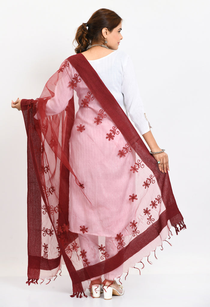 Women's Orgenza All Over Chikan Work Maroon Dupatta