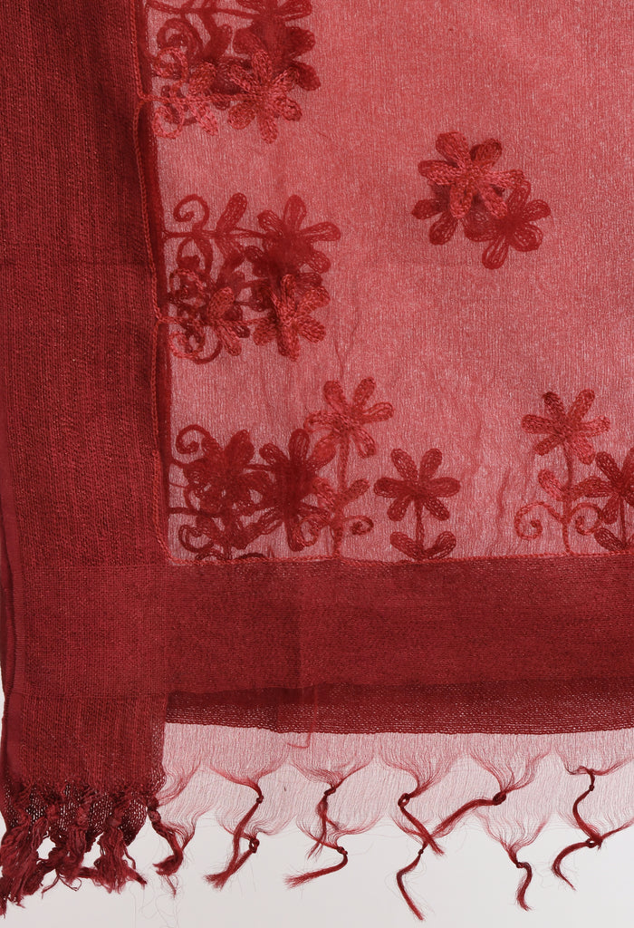 Women's Orgenza All Over Chikan Work Maroon Dupatta