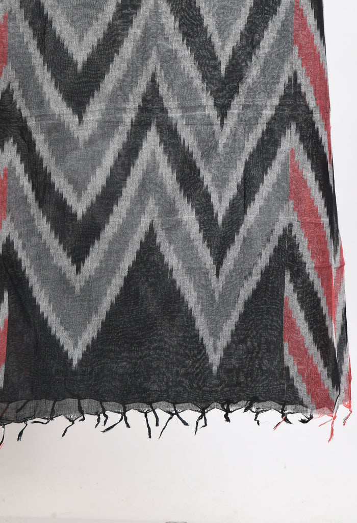 Women's Handloom Cotton Ikkat Maroon/Black Dupatta