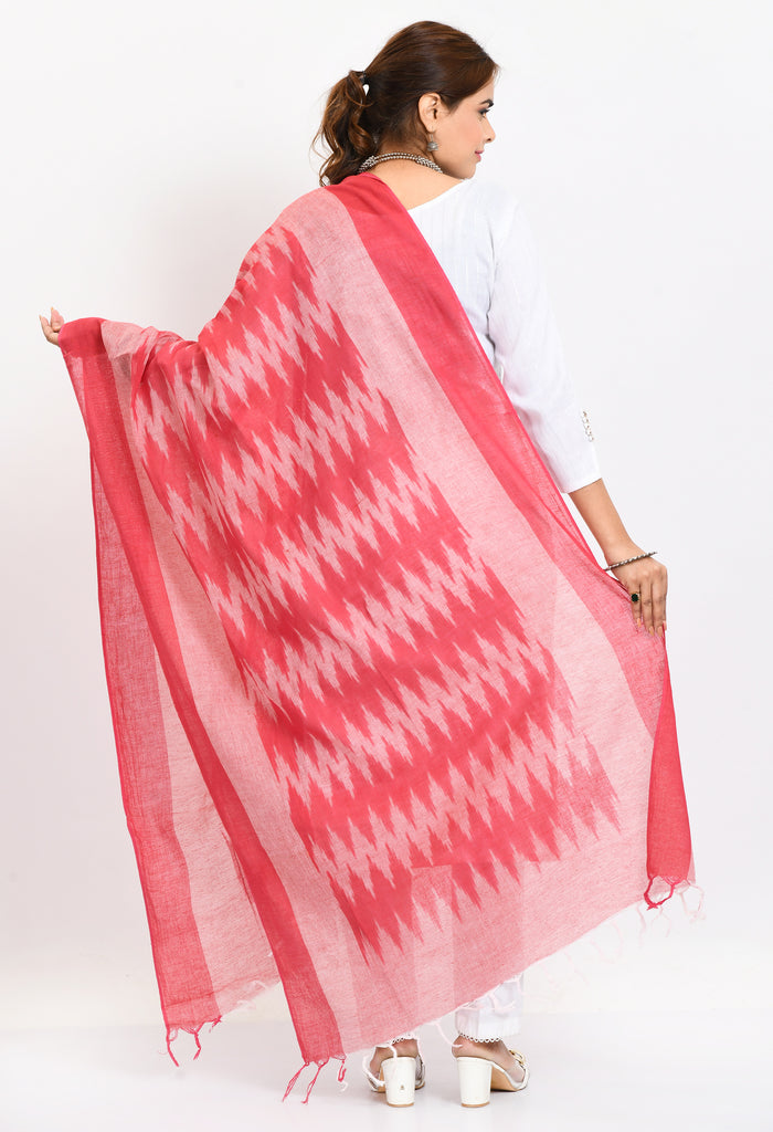 Women's Handloom Cotton Ikkat Pink Dupatta