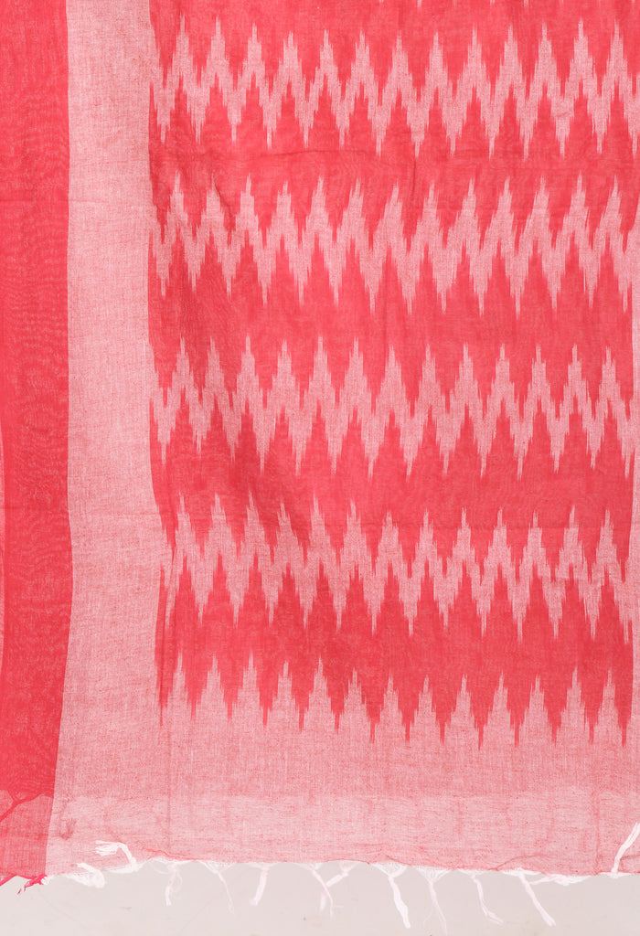 Women's Handloom Cotton Ikkat Pink Dupatta