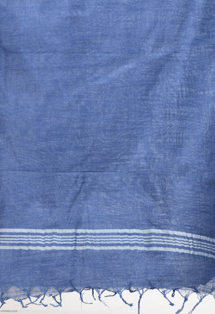 Women's Linen Cotton Silver Border Blue Dupatta