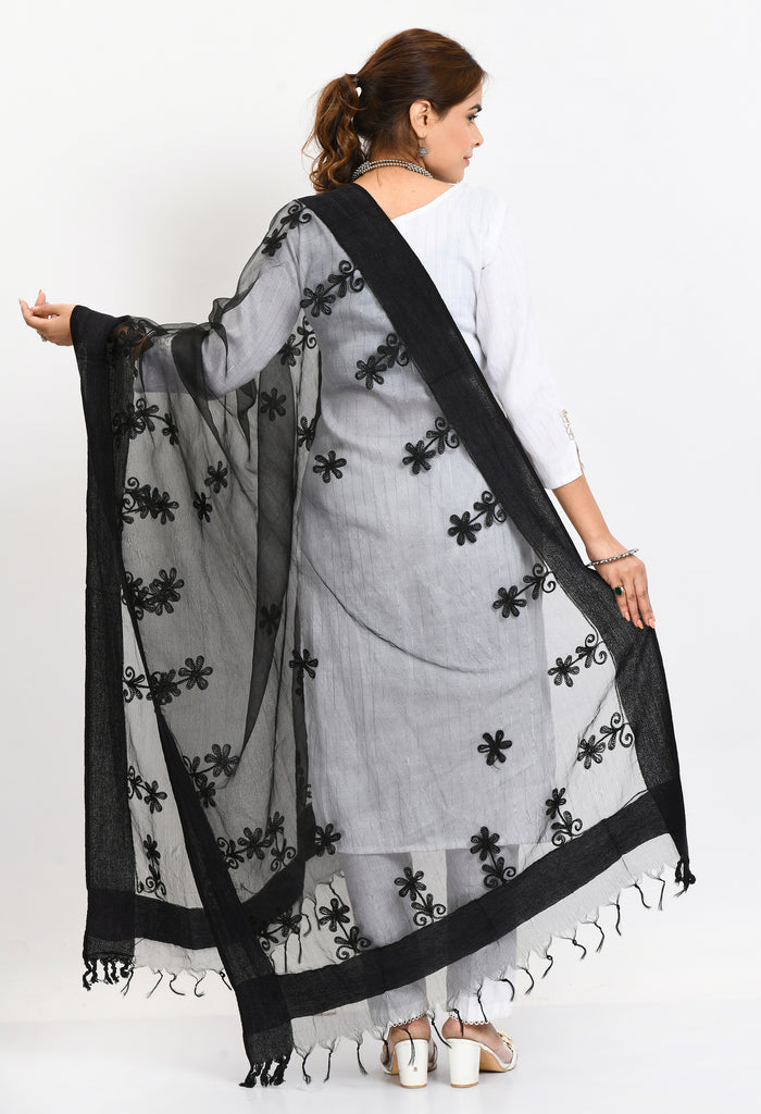 Women's Orgenza All Over Chikan Work Black Dupatta