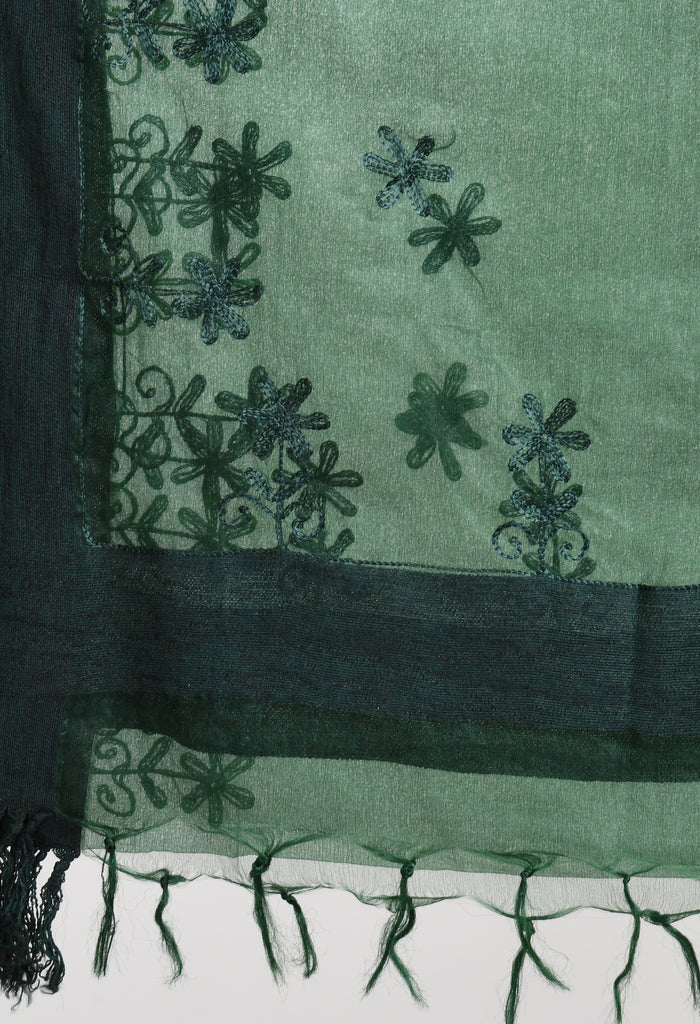 Women's Orgenza All Over Chikan Work Bottle Green Dupatta