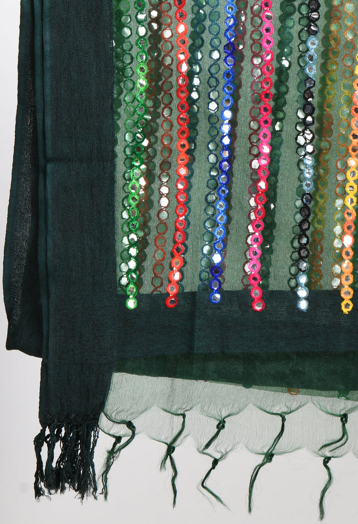 Women's Orgenza Multi Thread Mirror Work Bottle Green Dupatta