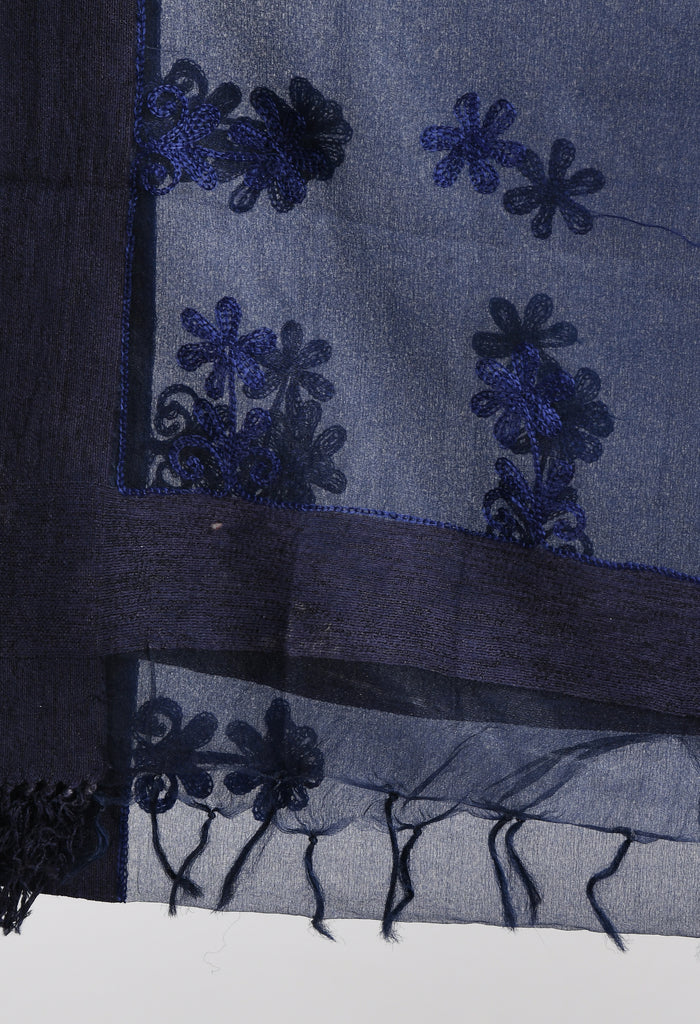 Women's Orgenza All Over Chikan Work Navy Blue Dupatta