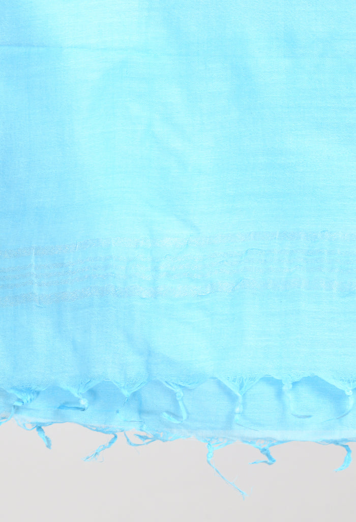 Women's Linen Cotton Silver Border Sky Blue Dupatta