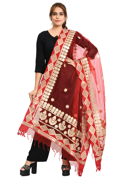 Women's Organza Gotta Patti Bridal Dupatta Red Dupatta