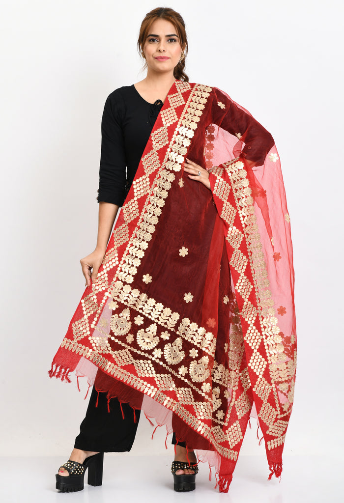 Women's Organza Gotta Patti Bridal Dupatta Red Dupatta