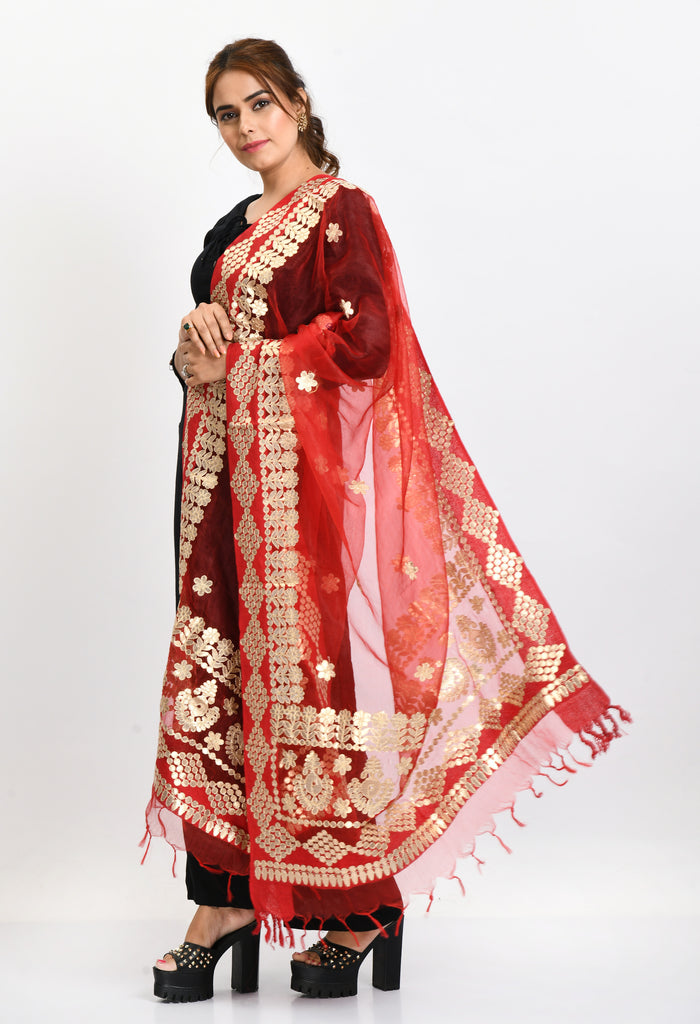 Women's Organza Gotta Patti Bridal Dupatta Red Dupatta