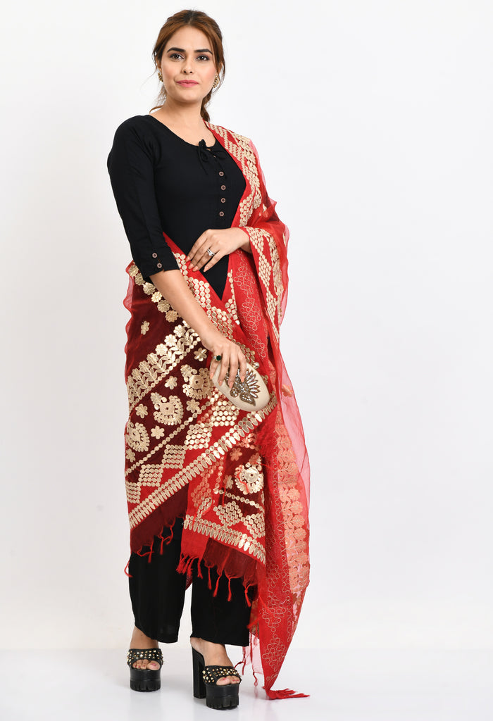 Women's Organza Gotta Patti Bridal Dupatta Red Dupatta