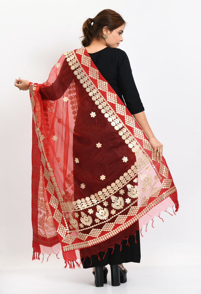 Women's Organza Gotta Patti Bridal Dupatta Red Dupatta