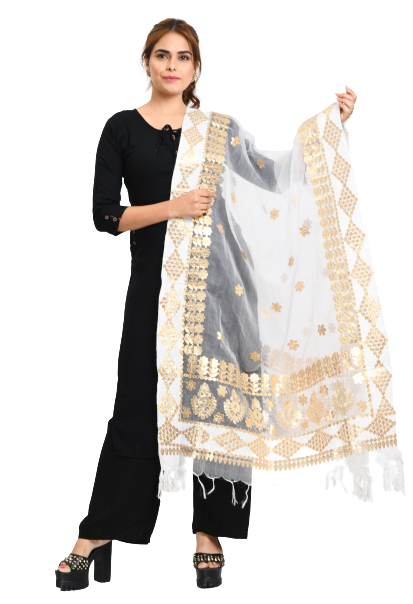 Women's Organza Gotta Patti Bridal Dupatta White Dupatta
