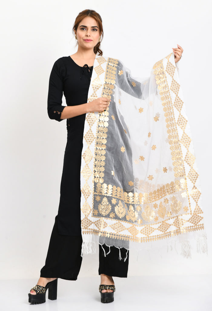 Women's Organza Gotta Patti Bridal Dupatta White Dupatta