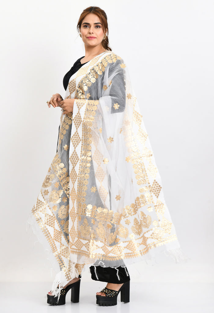 Women's Organza Gotta Patti Bridal Dupatta White Dupatta