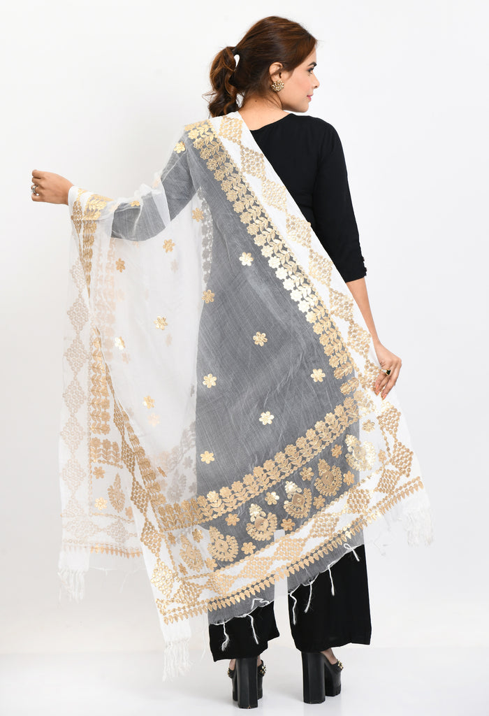 Women's Organza Gotta Patti Bridal Dupatta White Dupatta