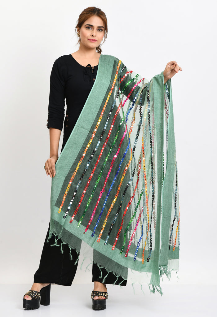 Women's Orgenza Multi Thread Mirror Work Pista Green Dupatta