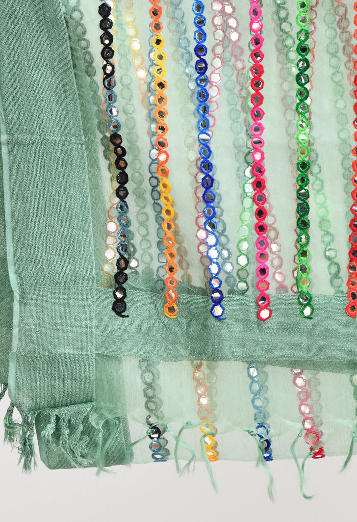 Women's Orgenza Multi Thread Mirror Work Pista Green Dupatta