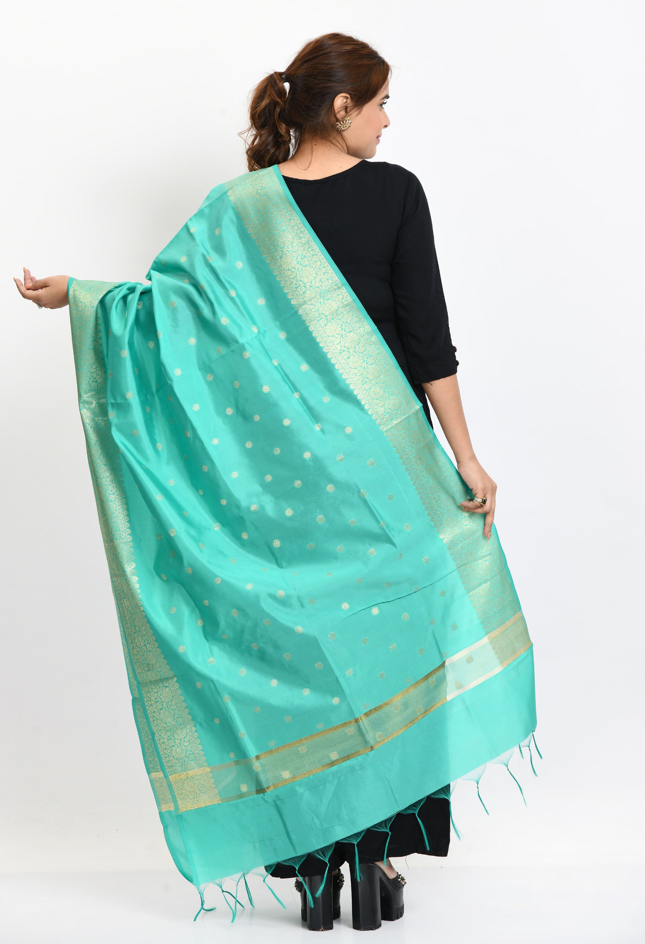 Women's Banarsi Silk Woven Design Sea Green Dupatta - Moeza