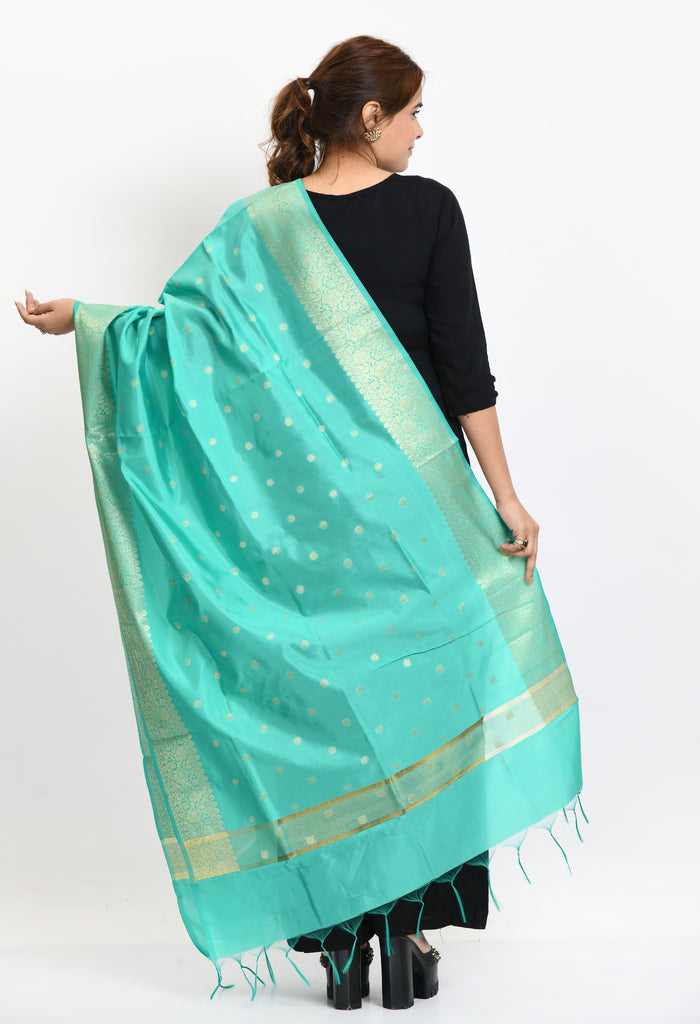 Women's Banarsi Silk Woven Design Sea Green Dupatta