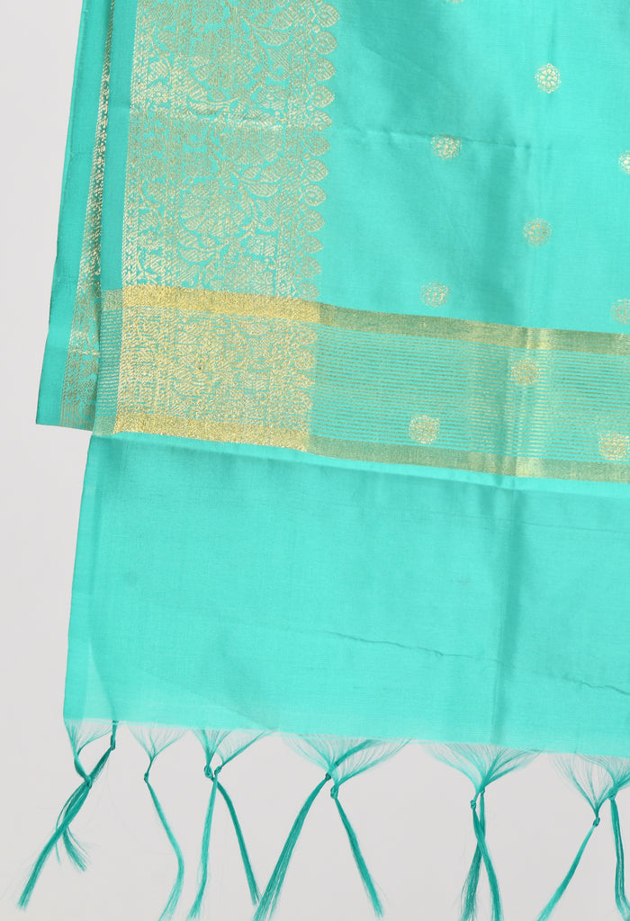 Women's Banarsi Silk Woven Design Sea Green Dupatta