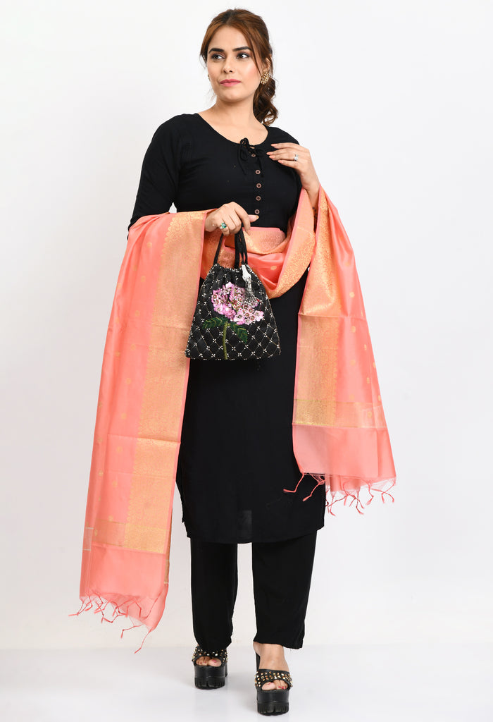 Women's Banarsi Silk Woven Design Baby Pink Dupatta
