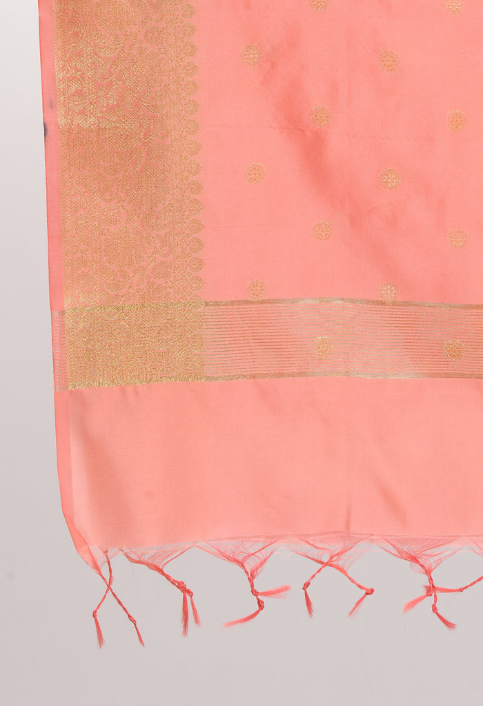 Women's Banarsi Silk Woven Design Baby Pink Dupatta