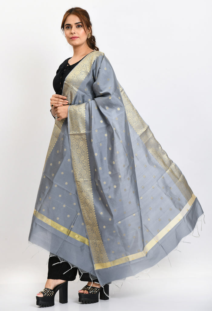 Women's Banarsi Silk Woven Design Grey Dupatta