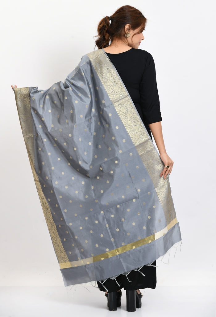 Women's Banarsi Silk Woven Design Grey Dupatta