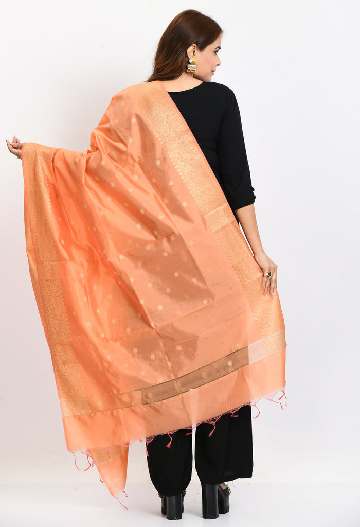 Women's Banarsi Silk Woven Design Peach Dupatta