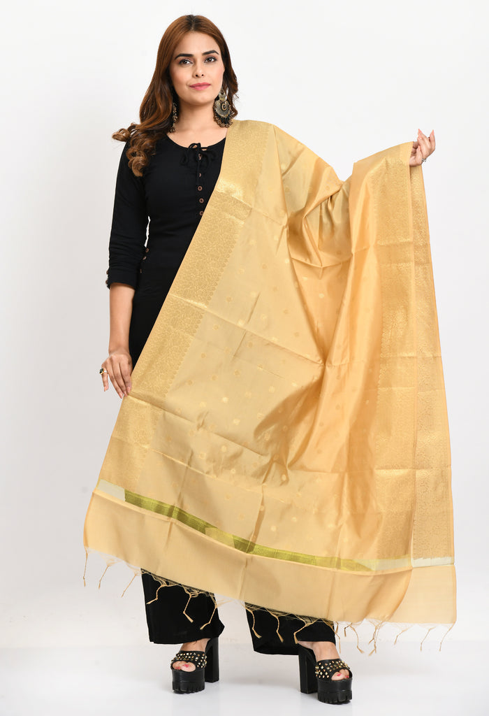 Women's Banarsi Silk Woven Design Golden Dupatta