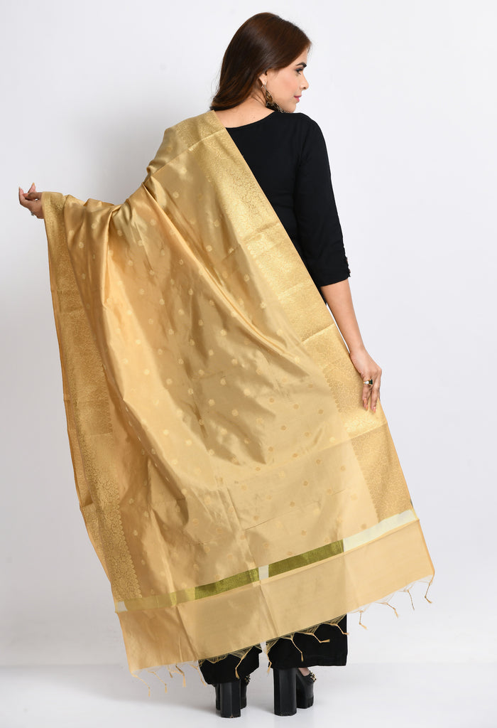 Women's Banarsi Silk Woven Design Golden Dupatta