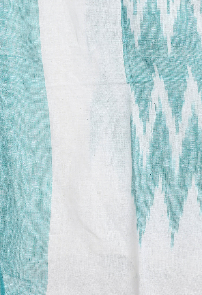 Women's Handloom Cotton Ikkat Sea Green Dupatta