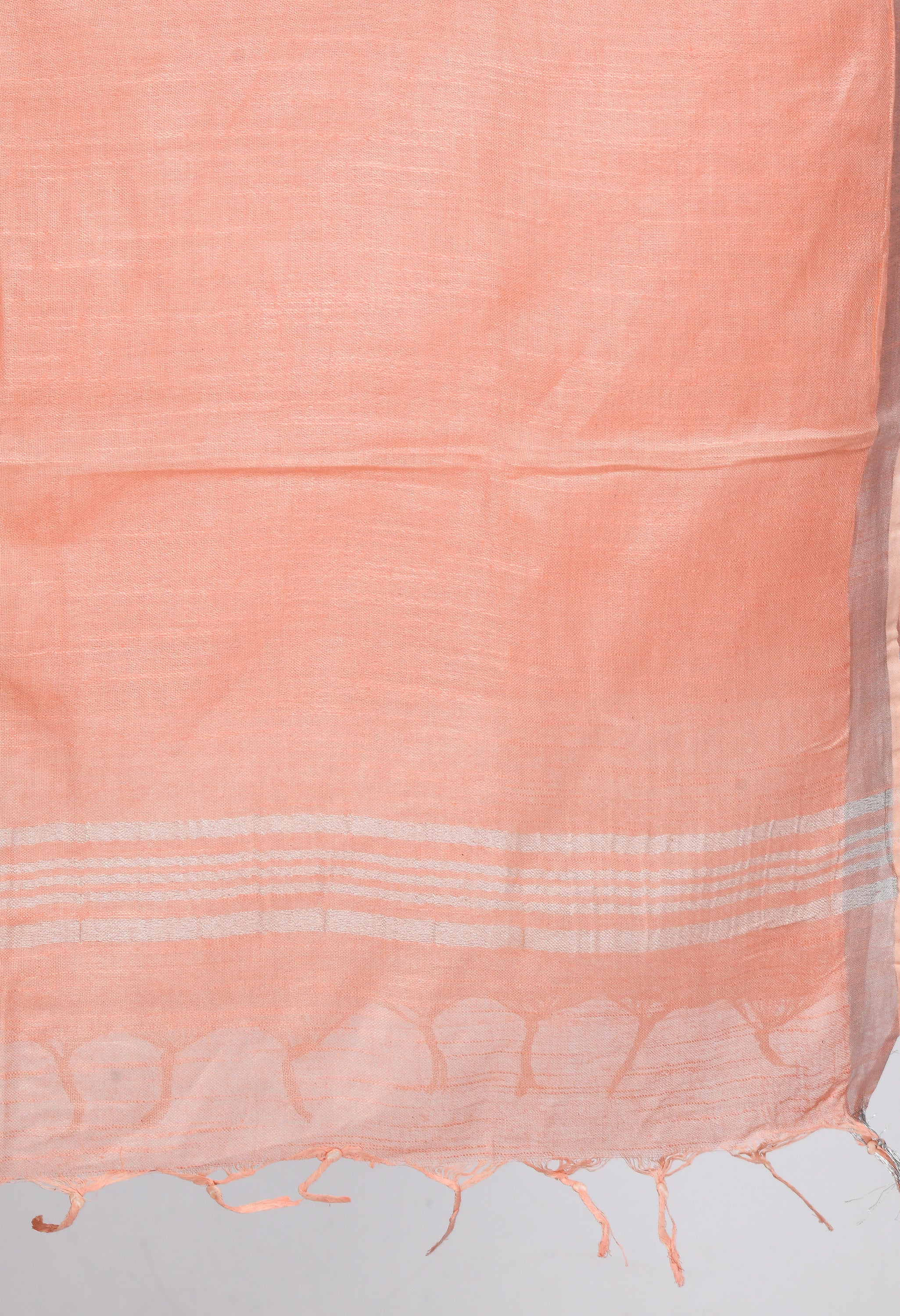 Women's Linen Cotton Silver Border Peach Dupatta - Moeza