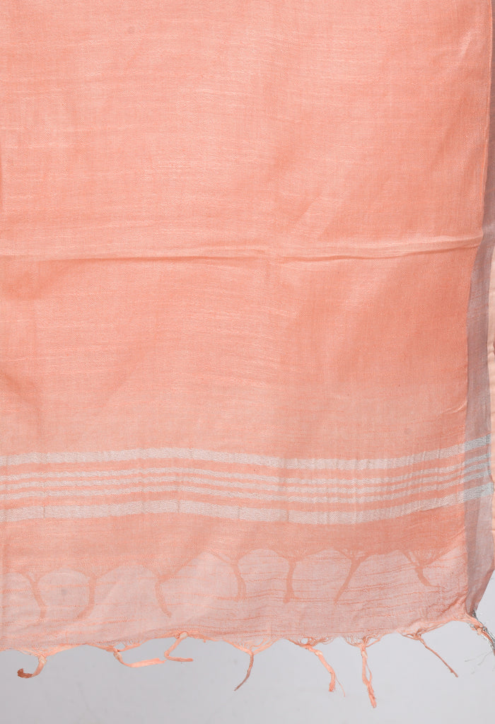 Women's Linen Cotton Silver Border Peach Dupatta