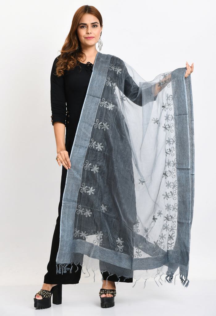 Women's Orgenza All Over Chikan Work Grey Dupatta