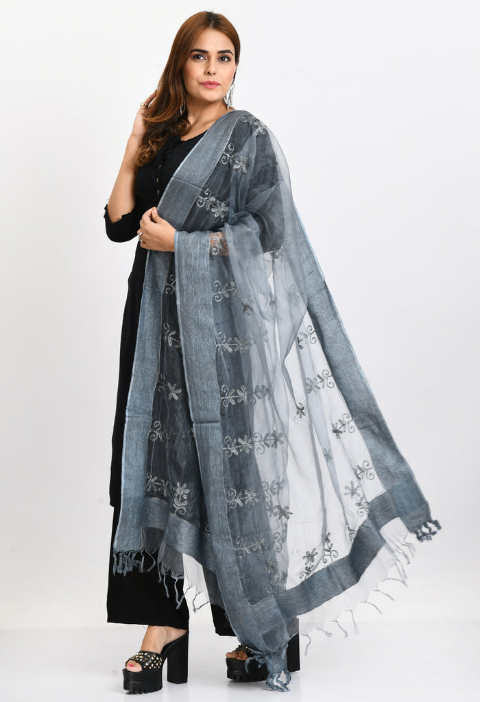 Women's Orgenza All Over Chikan Work Grey Dupatta