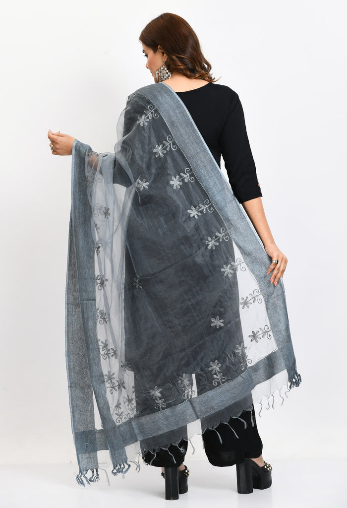 Women's Orgenza All Over Chikan Work Grey Dupatta