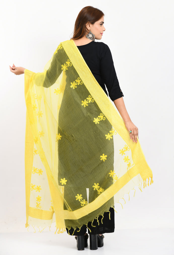 Women's Orgenza All Over Chikan Work Lemon Yellow Dupatta