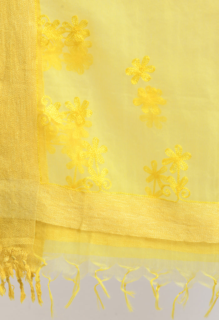 Women's Orgenza All Over Chikan Work Lemon Yellow Dupatta