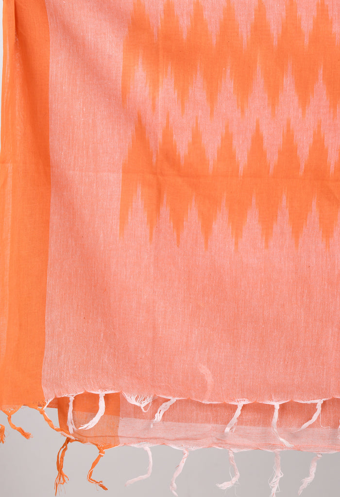 Women's Handloom Cotton Ikkat Orange Dupatta